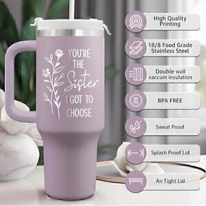 40 ounce metal insulated beverage bottle with handle, lid, straw new. Lavender